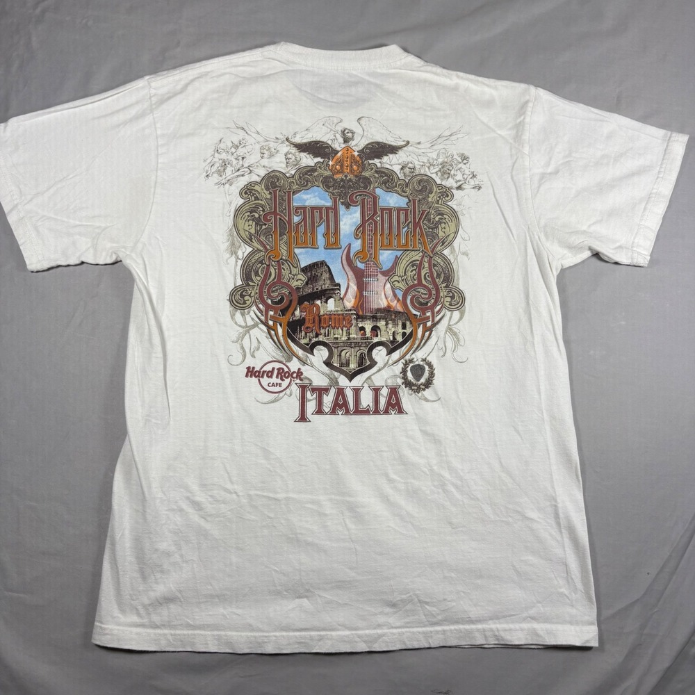 Hard Rock Cafe Rome Italia Graphic T-Shirt Mens Large White Souvenir Tee